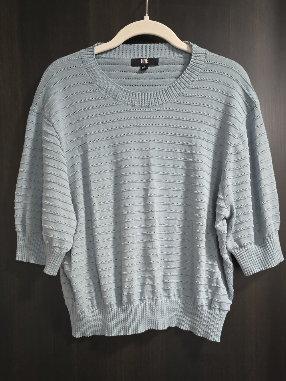 FRYE Pale Blue Short Sleeve Crewneck Knit Sweater L